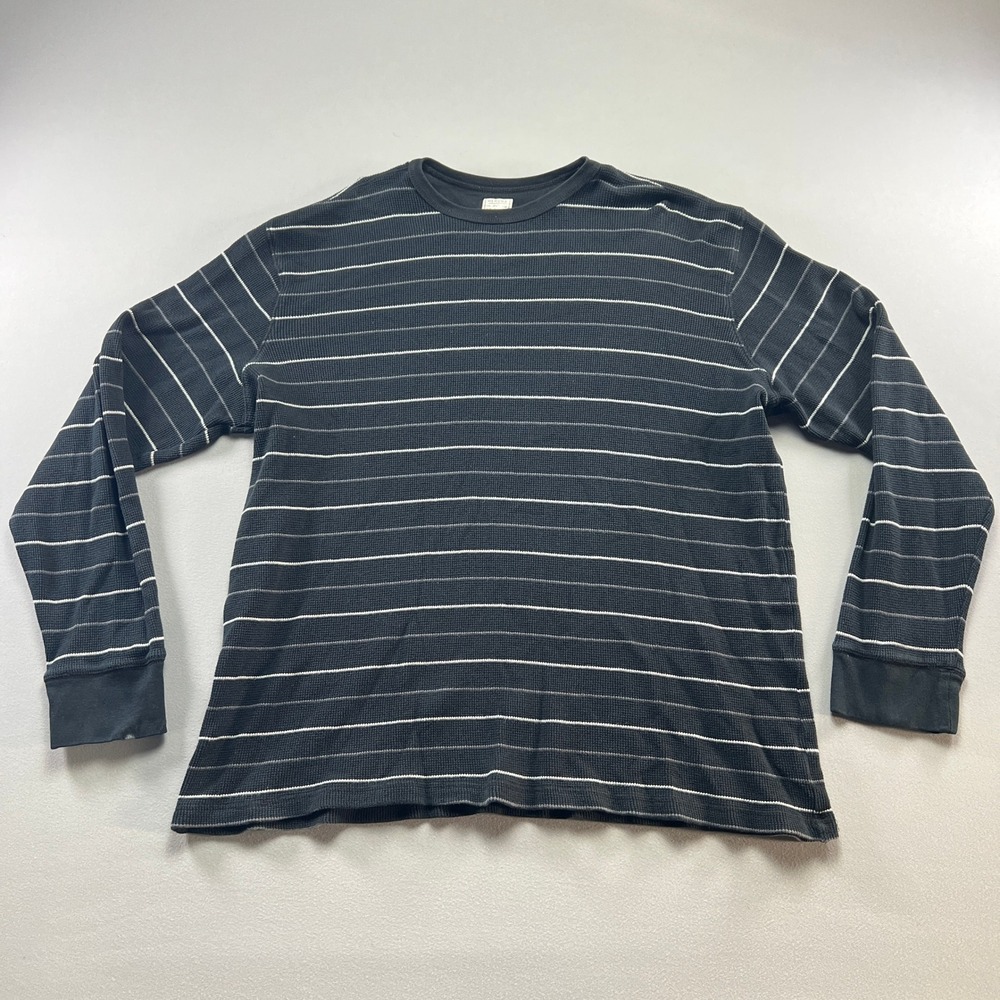 Merona Thermal Long Sleeve Shirt Mens 2XL Black White Stripe Waffle Knit Casual